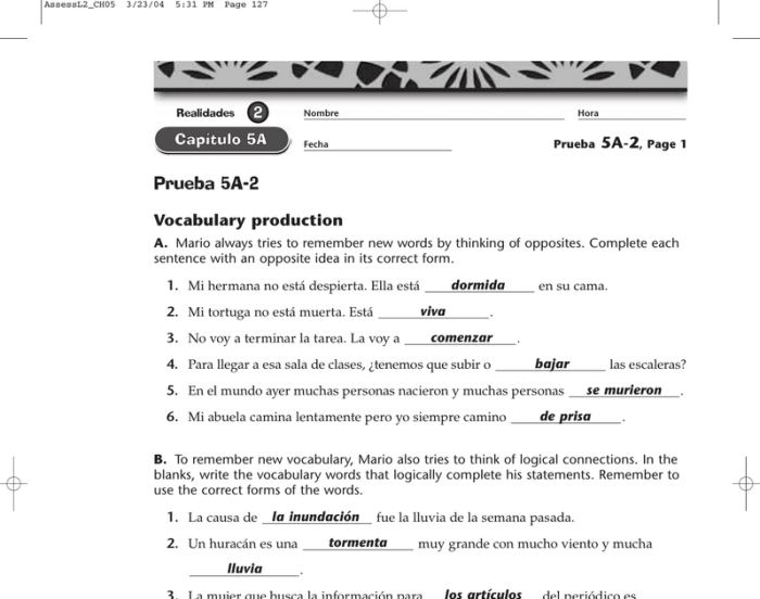 Capitulo 5a answer key guided practice