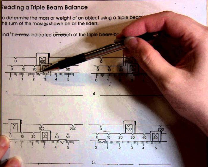 Reading the triple beam balance worksheet