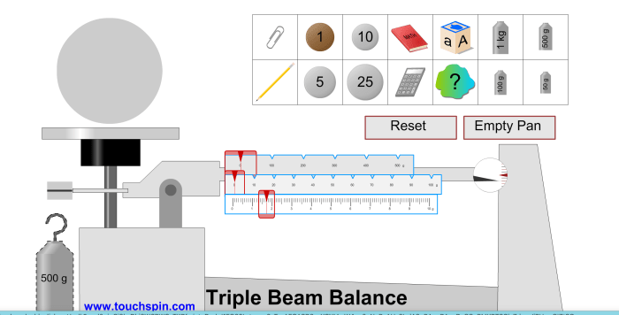 Reading the triple beam balance worksheet