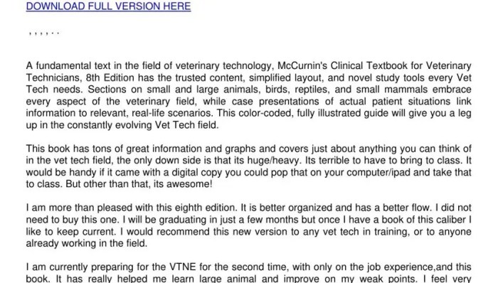 Mccurnin's clinical textbook for veterinary technicians