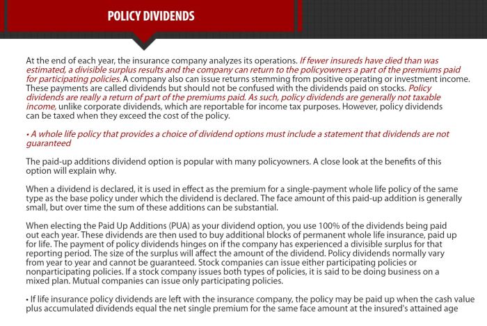 Dividends payable to a policyowner are strictly regulated